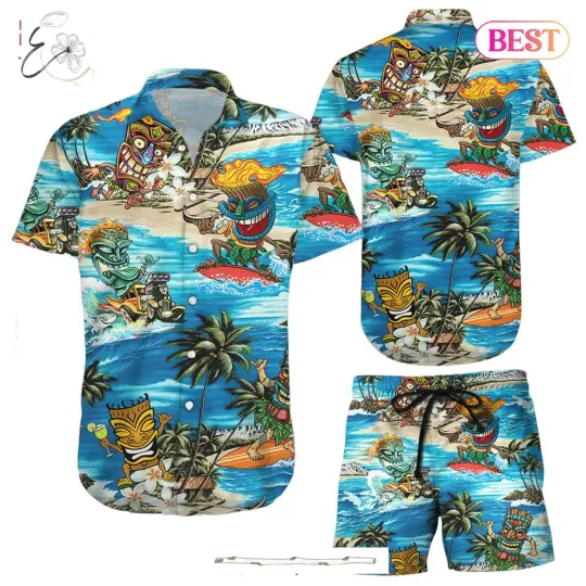 Discover Aloha Tiki Hawaiian Shirt Awesome Funny Tiki Mask Blue Hawaii Shirt