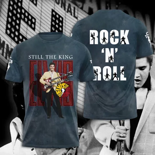 Discover Elvis Presley Shirt Still The King Rock N Roll Vintage 3D All Over Print T-Shirt