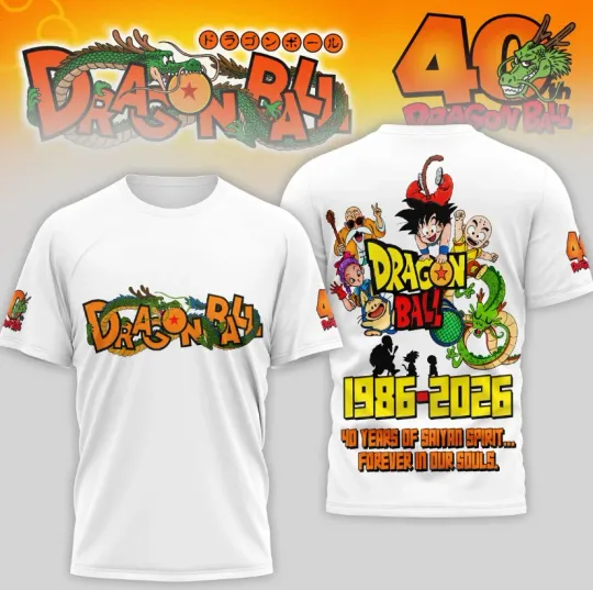 Discover Dragon Ball 40th Anniversary 1986-2026 3D AOP T-Shirt