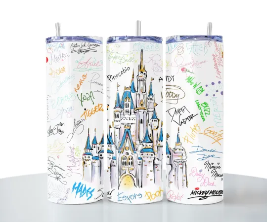 Discover Disney Character Autographs 20oz Skinny Tumbler with Lid and Straw