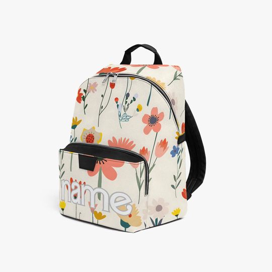 Personalized Name Vintage Flower Print Bag, Personalized School & Travel Backpack, Gift for Girls, Women