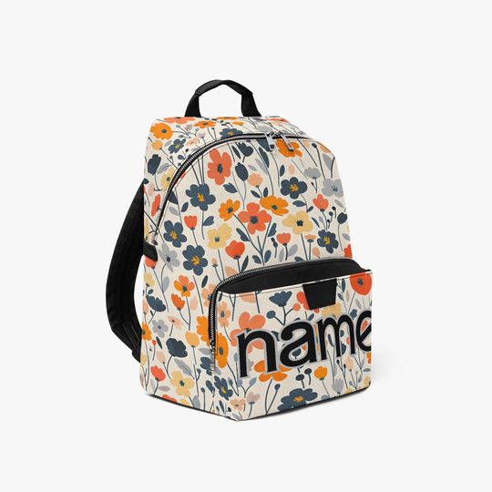 Custom Name Leather Backpack | Waterproof Floral Travel & School Bag | Spring Summer Gift, Gift for Her