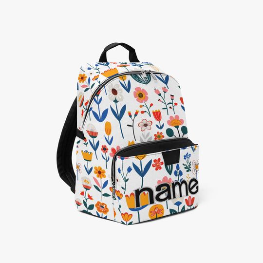 Custom Name Floral Backpack, Personalized Flower Print PU Leather Bag, School & Travel Backpack, Gift for Girls, Women