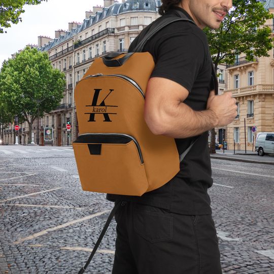 Personalized Leather Backpack, Custom Name Backpack,  Custom Text Logo, Minimalist Travel Backpack