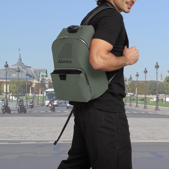 Discover Personalized Leather Backpack  Custom Name Gift for Men, Minimalist Monogram Bag, Work Travel Laptop Backpack