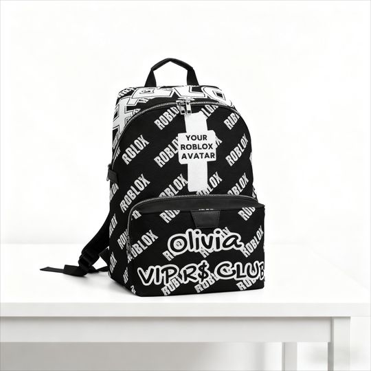 Custom Roblox Avatar Backpack with Name, Personalized PU Leather Bag Gift for Kids Or Gamers, School & Birthday Gift