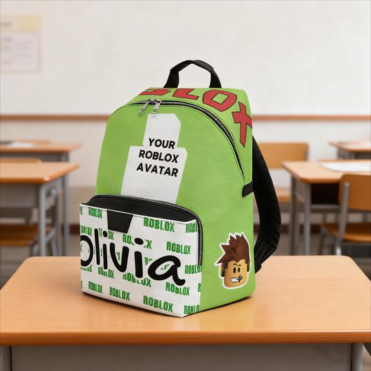 Custom Roblox Avatar Character Name Backpack, Personalized PU Leather Gamer Bag for Kids Trendy Students