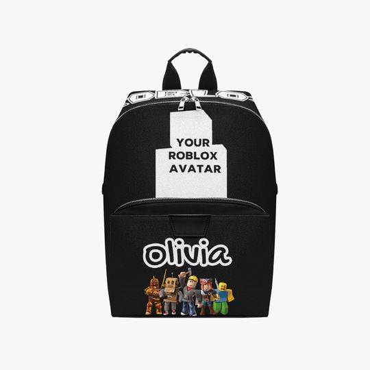 Custom Roblox Avatar PU Leather Backpack with Name Unique Gamer Gift Bag for Preteens, Students Roblox Lovers