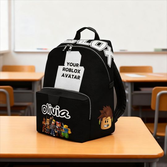 Personalized Gamer PU Leather Backpack, Custom Roblox Avatar Name Design, Kid Birthday Gift Back-to-School Bag