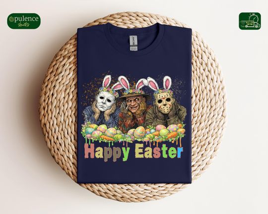 Discover Easter Horror Movie Shirt, Bunny Horror Characters Tshirt, Spooky Easter Day Tee