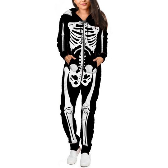 Adult Unisex Skeleton Hooded Jumpsuit | Adult Jumpsuit | Adult Onesie