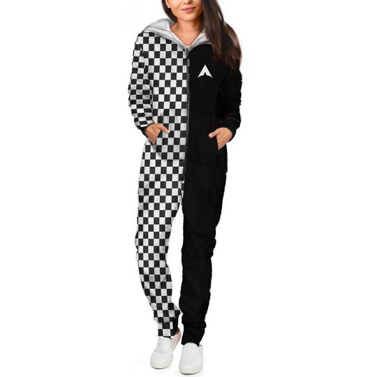 Checkerboard Adult  Zip Up Jumpsuit Pajamas