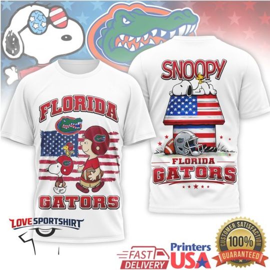 Florida Gators Snoop and Charlie Brown American Flag T Shirt