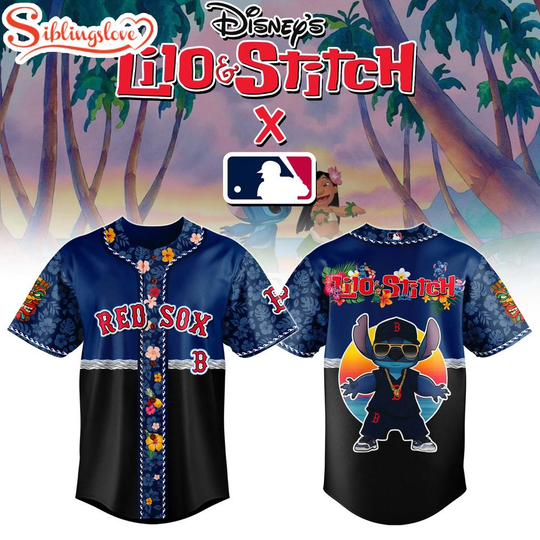 Boston Red Sox x Lilo & Stitch Cute Baseball Jersey Shirt