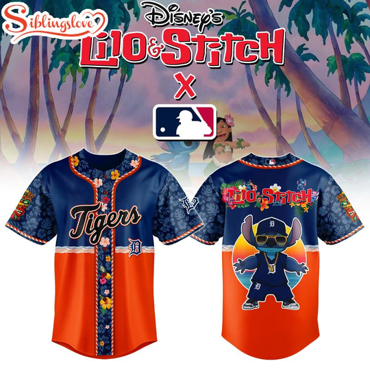 Detroit Tigers x Lilo & Stitch Cute Baseball Jersey Shirt