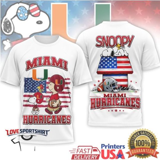 Hurricanes Snoop and Charlie Brown American Flag Football T Shirt
