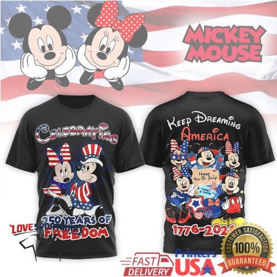 Mickey and Minnie Mouse Celebrating 250 Years of Freedom 1776 2026 T Shirt