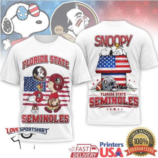Snoop and Charlie Brown Florida State Seminoles Patriotic American Flag T Shirt