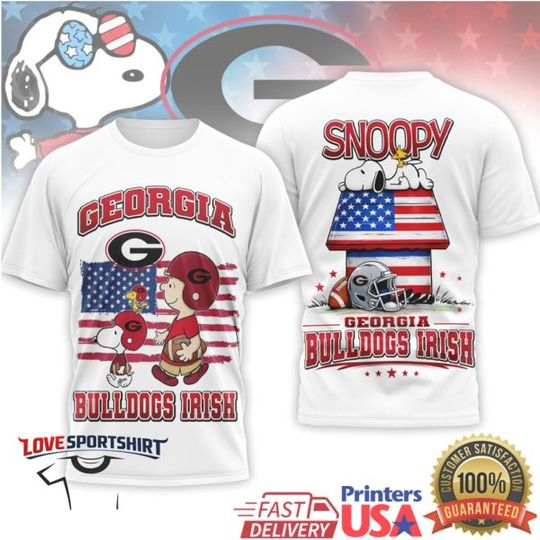 Snoop and Charlie Brown GA bulldogs Irish Patriotic US Flag Football T Shirt