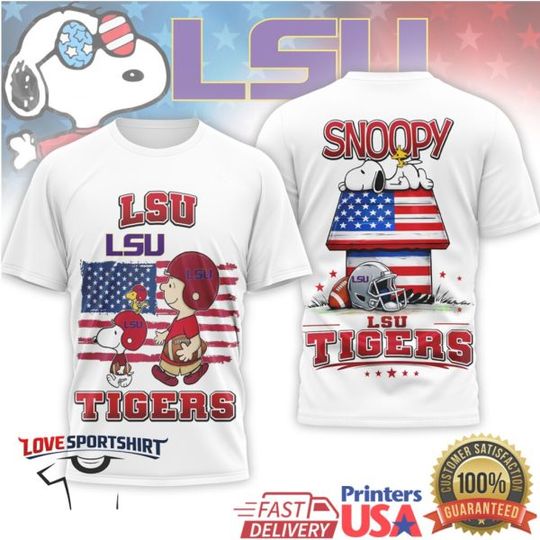 Snoop and Charlie Brown LSU Tigers Patriotic American Flag College Football T Shirt