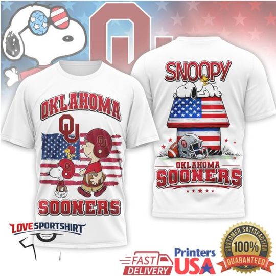 Discover Snoop and Charlie Brown Oklahoma Sooners Patriotic American Flag Football T Shirt