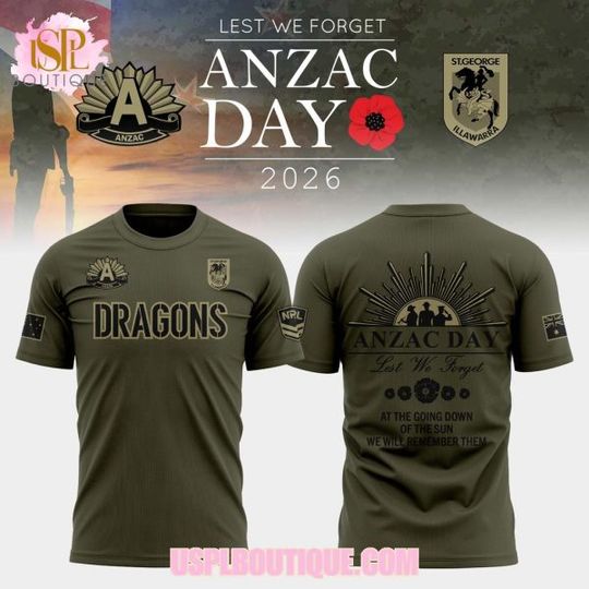 Discover St.George Illawarra Dragons Anzac Day 2026 New Design T-Shirt