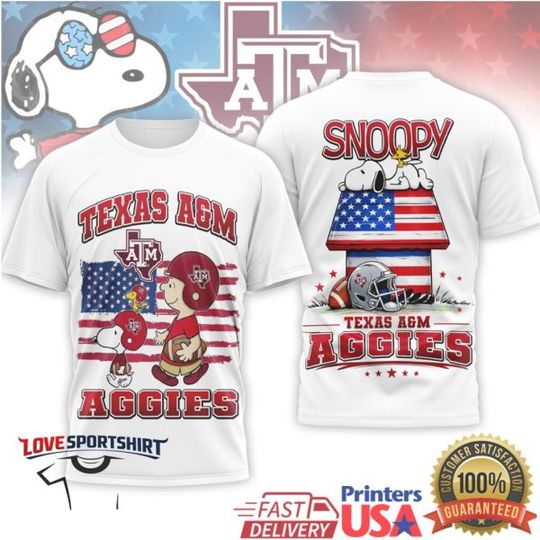 Texas A&M Aggies Snoop and Charlie Brown Patriotic Football T Shirt