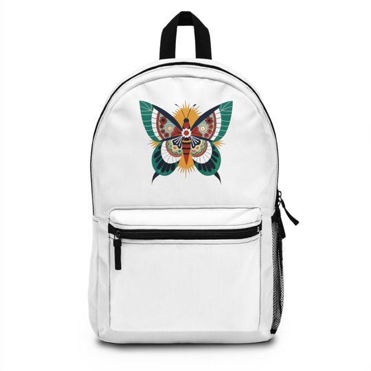 Discover Boho Butterfly Print Backpack  Polyester School Daypack