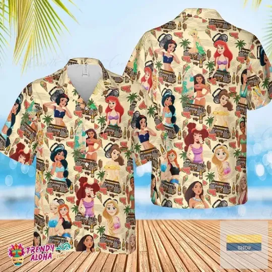 Discover Disney Princess Summer Swimming Funny Hawaiian Shirt Summer Aloha S-5XL