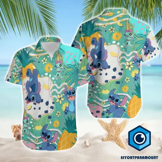 Discover Disney Stitch Disneyworld Pineapple Aloha Summer Beach Hawaiian Shirt