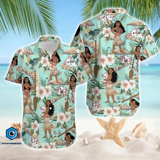 Discover Disney Moana Friends Floral Vacation Summer Beach Hawaiian Shirt