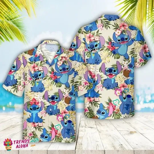 Discover Disney Stitch Themed Palm Tree Beach Hawaiian Shirt Summer Aloha S-5XL