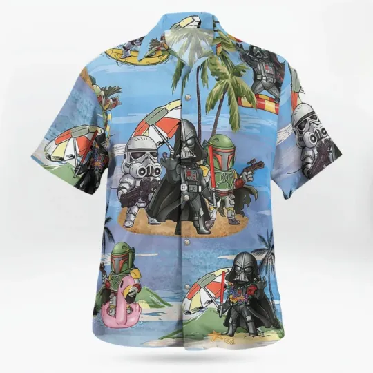 Discover Disney Star Wars Vader Stormtrooper Boba Fett Beach Hawaiian Shirt