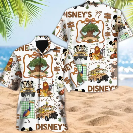 Discover Mickey And Friends Safari Hawaiian Button Down Shirt Unisex Adults S-5XL
