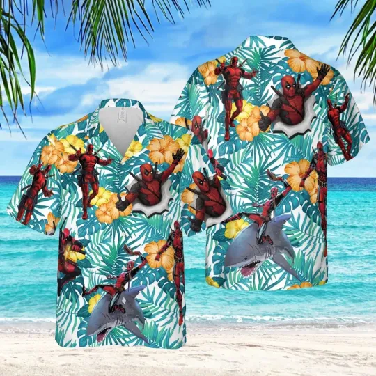 Discover Deadpool Hawaiian Button Down Shirt Unisex Adults S-5XL