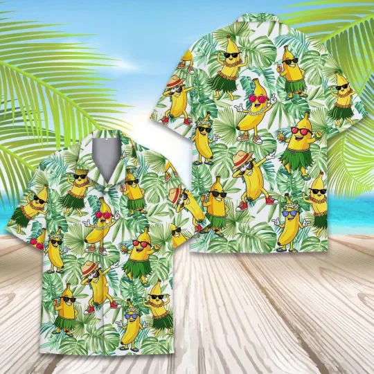 Discover Funny Banana Tropical Hawaiian Casual Button Down Shirt Unisex Adults S-5XL