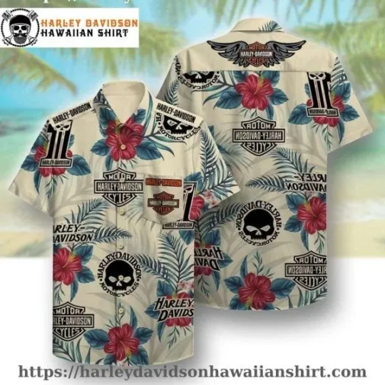 Discover Hibiscus Floral Harley Motor Racing Davidsonn Davidson Hawaiian Shirt