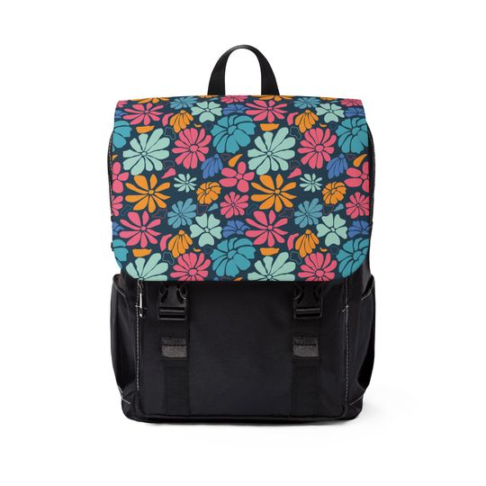 Discover Floral Oxford Unisex Casual Shoulder Backpack