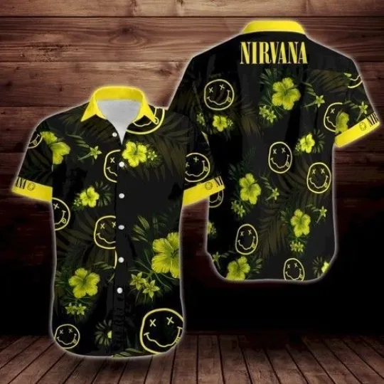 Discover Nirvana Rock Band Floral Men Aloha Hawaiian Shirt Beach Gift