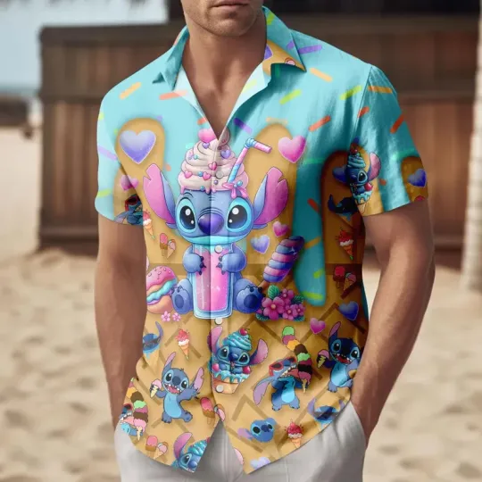 Discover Disney Stitch Dessert Aesthetic Ice Cream Disneyland Summer Vibe Hawaiian Shirt