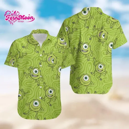 Disney Monsters Inc Mike Wazowski Green Funny Summer Beach Hawaiian Shirt