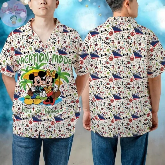 Discover Personalized Couple Mickey Cruise Hawaiian Shirt, Custom Name Disney Vacation Shirt