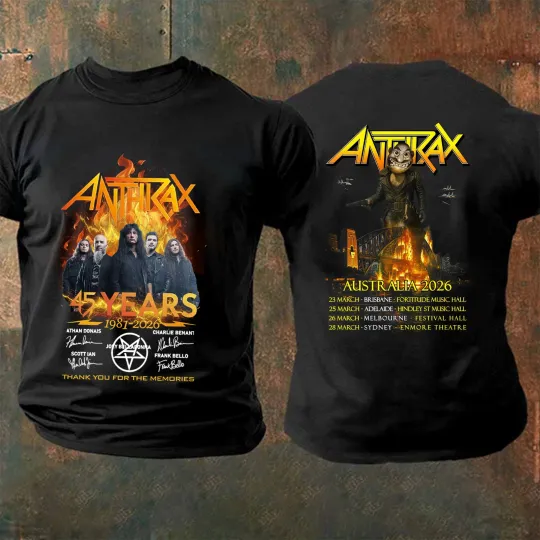 Discover Anthrax Band Tour Australia 2026 Tshirt,45th Anniversary 1981-2026 T-Shirt