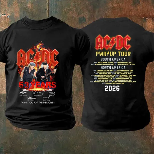 Discover AC.DC POWER UP Tour America 2026 Tshirt, AC DC 53 Years Anniversary T-Shirt