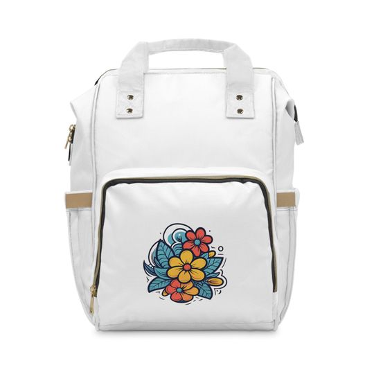 Discover Floral Diaper Backpack, Multifunctional Travel Bag, Baby Shower Gift