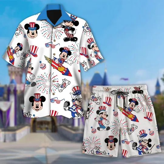 Discover Mickey Mouse 4th July Hawaiian Button Down Shirt