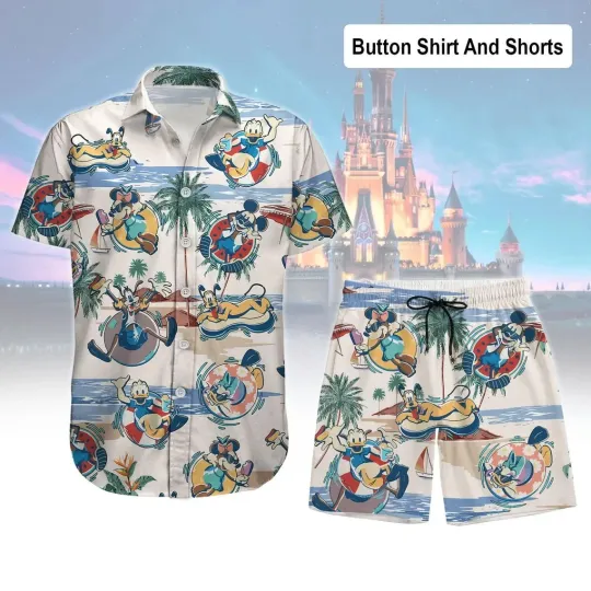 Discover Disney Mickey And Friends Surfing Hawaiian Button Down Shirt