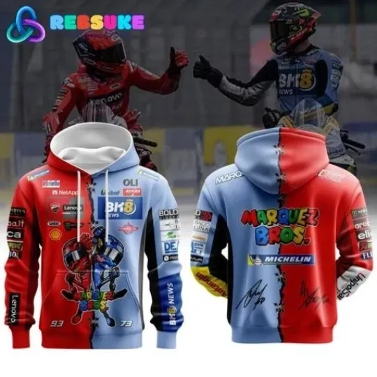 Discover Marquez Bros Duc@ti x Gresini BK8 for MotoGP Fans 3D Hoodie