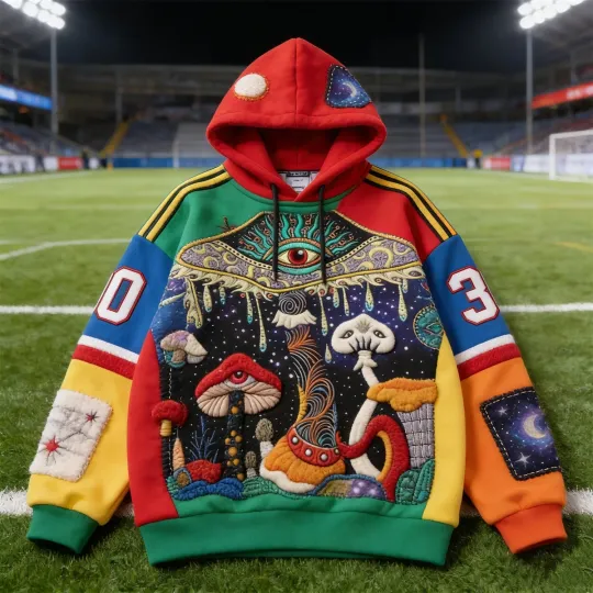 Psychedelic Mushroom Hoodie 3D Embroidered Patchwork Streetwear Colorblock