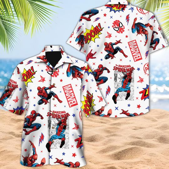 Discover Disney Spiderman Hawaiian Shirt, Spider Man Superhero Button Up, Spiderman Super Hero Characters Hawaii Gift